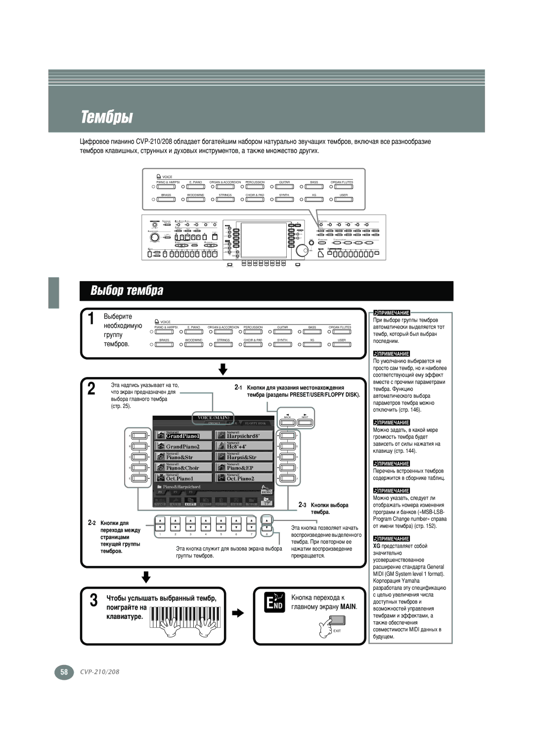 Yamaha CVP-210, CVP-208 warranty Íâï·, Óúó·˚ Ûòî˚¯‡Ú¸ ‚˚·, Ôóë„, Main, Íî‡‚Ë‡Úû 