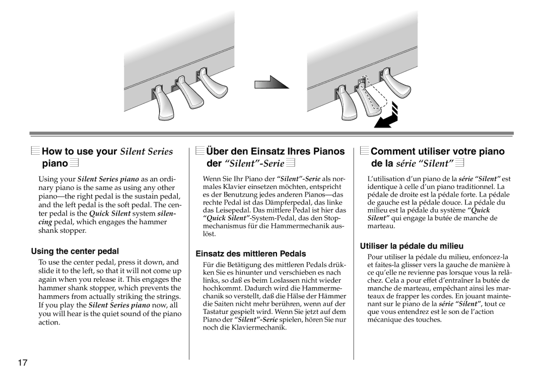 Yamaha DC1516V How to use your Silent Series piano, Über den Einsatz Ihres Pianos, Comment utiliser votre piano 