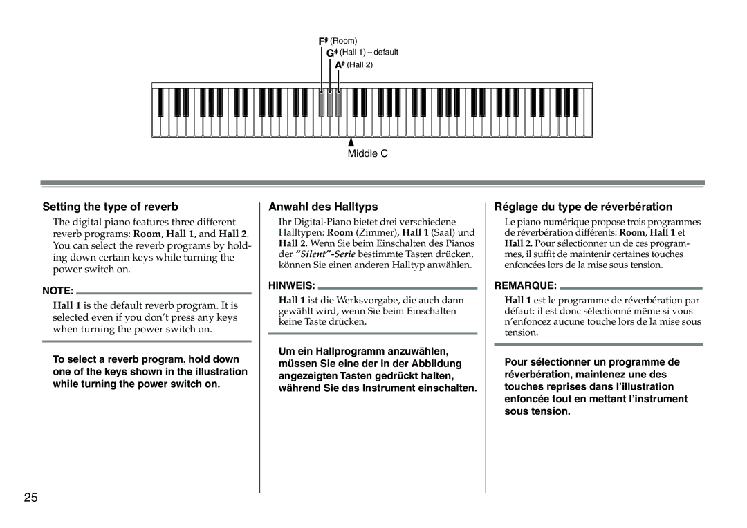 Yamaha DC1516V owner manual Setting the type of reverb, Anwahl des Halltyps, Réglage du type de réverbération 