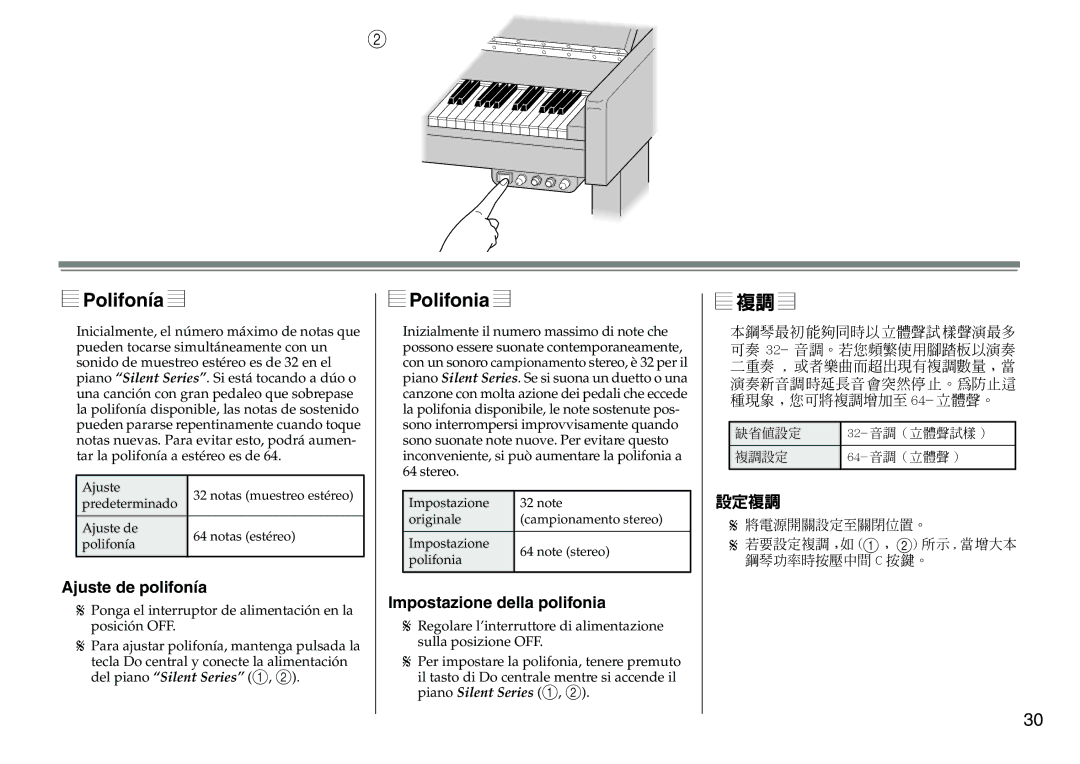 Yamaha DC1516V owner manual Polifonía, Polifonia, Ajuste de polifonía, Impostazione della polifonia, 設定複調 