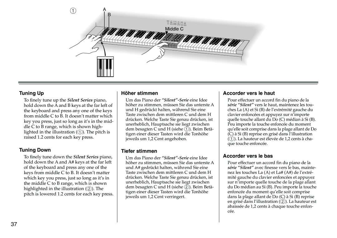 Yamaha DC1516V Tuning Up, Tuning Down, Höher stimmen, Tiefer stimmen, Accorder vers le haut, Accorder vers le bas 