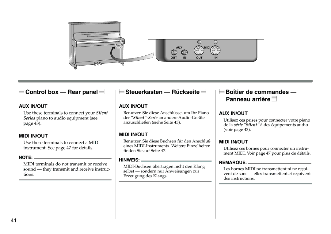 Yamaha DC1516V owner manual Control box Rear panel, Steuerkasten Rückseite, Boîtier de commandes Panneau arrière 