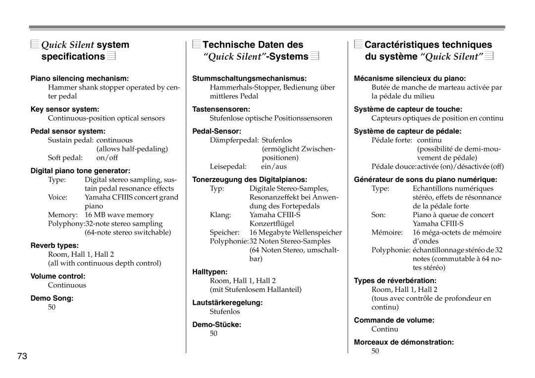 Yamaha DC1516V owner manual Specifications, Technische Daten des, Caractéristiques techniques 