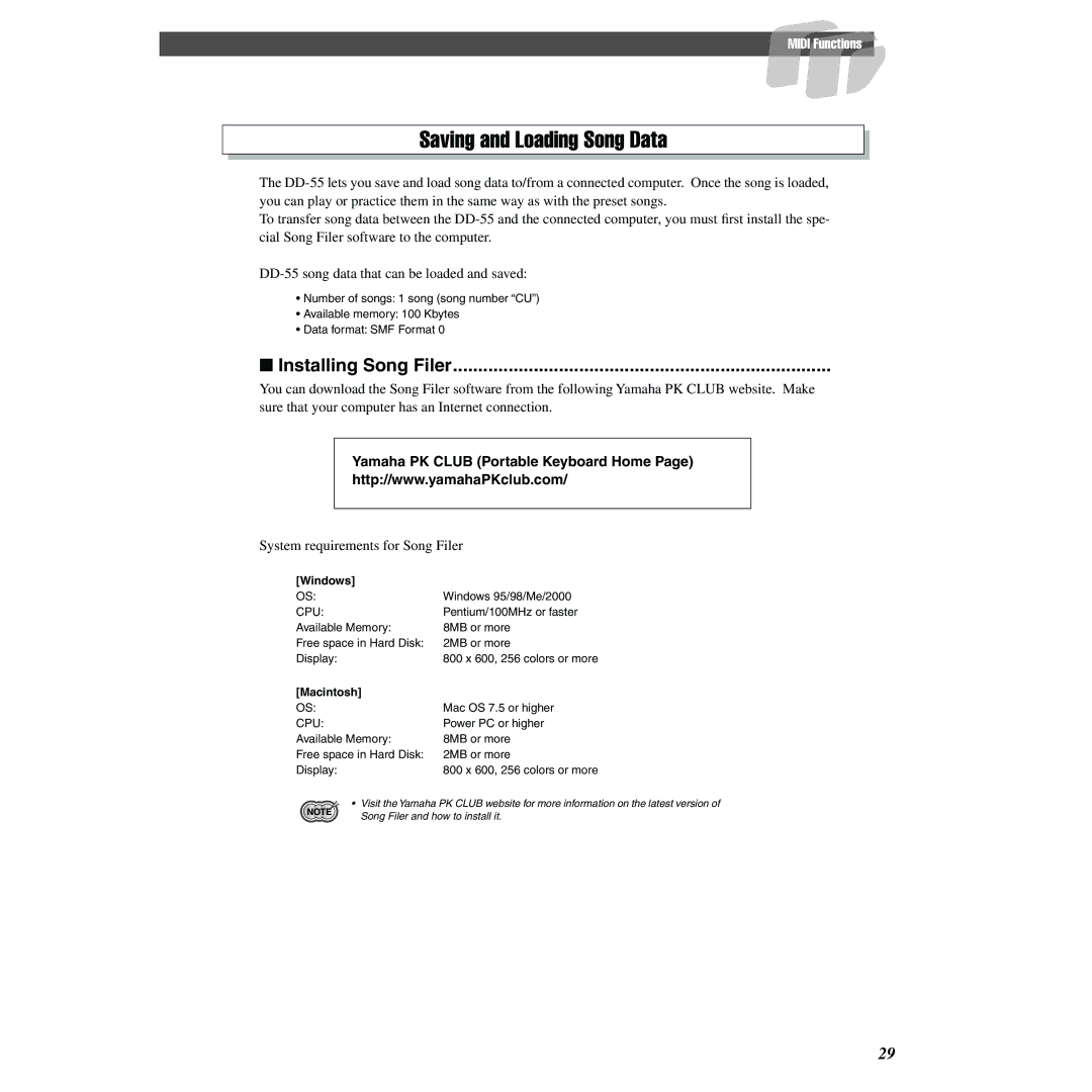 Yamaha DD-55 owner manual Saving and Loading Song Data, Yamaha PK Club Portable Keyboard Home 