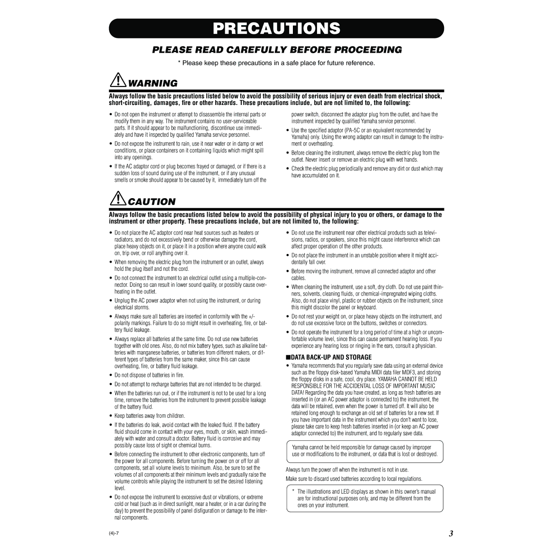 Yamaha DD-55 owner manual Precautions 