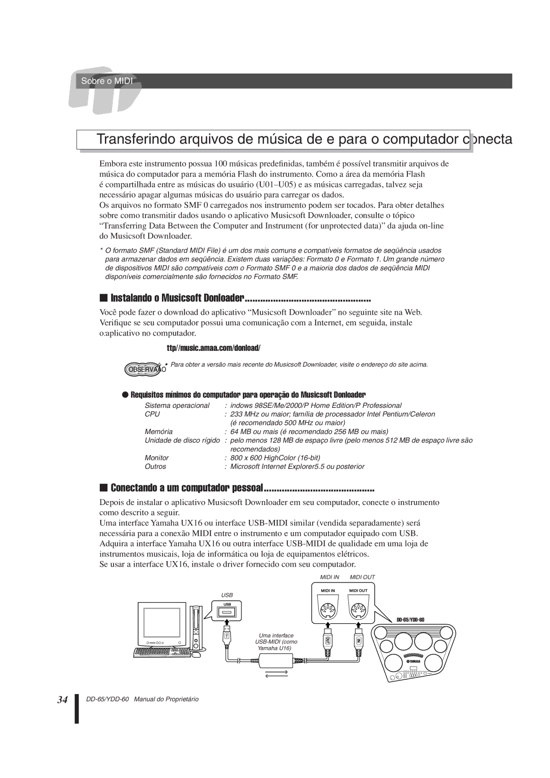 Yamaha DD-65 manual Instalando o Musicsoft Downloader 