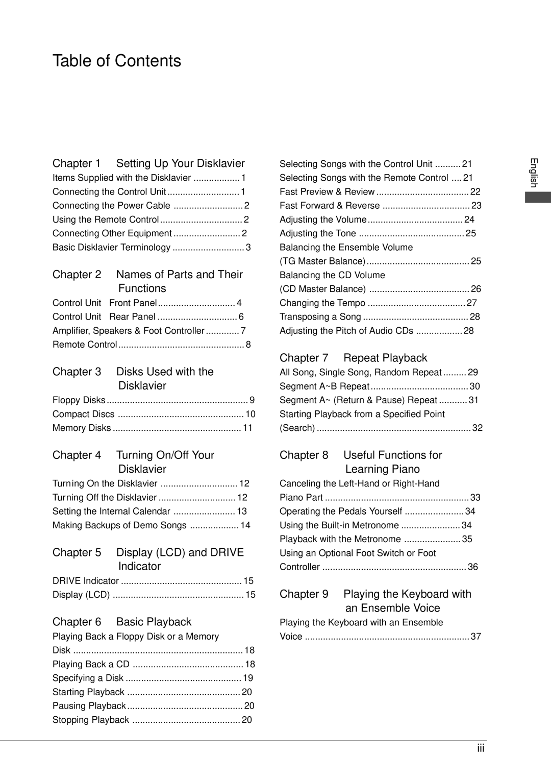 Yamaha DGC1B manual Table of Contents 