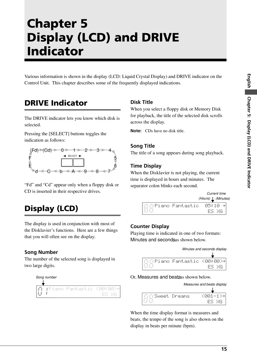 Yamaha DGC1B manual Chapter Display LCD and Drive Indicator 