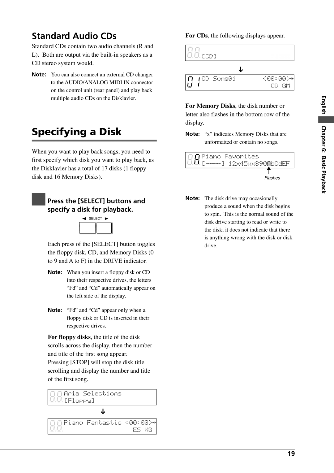 Yamaha DGC1B manual Specifying a Disk, Standard Audio CDs 