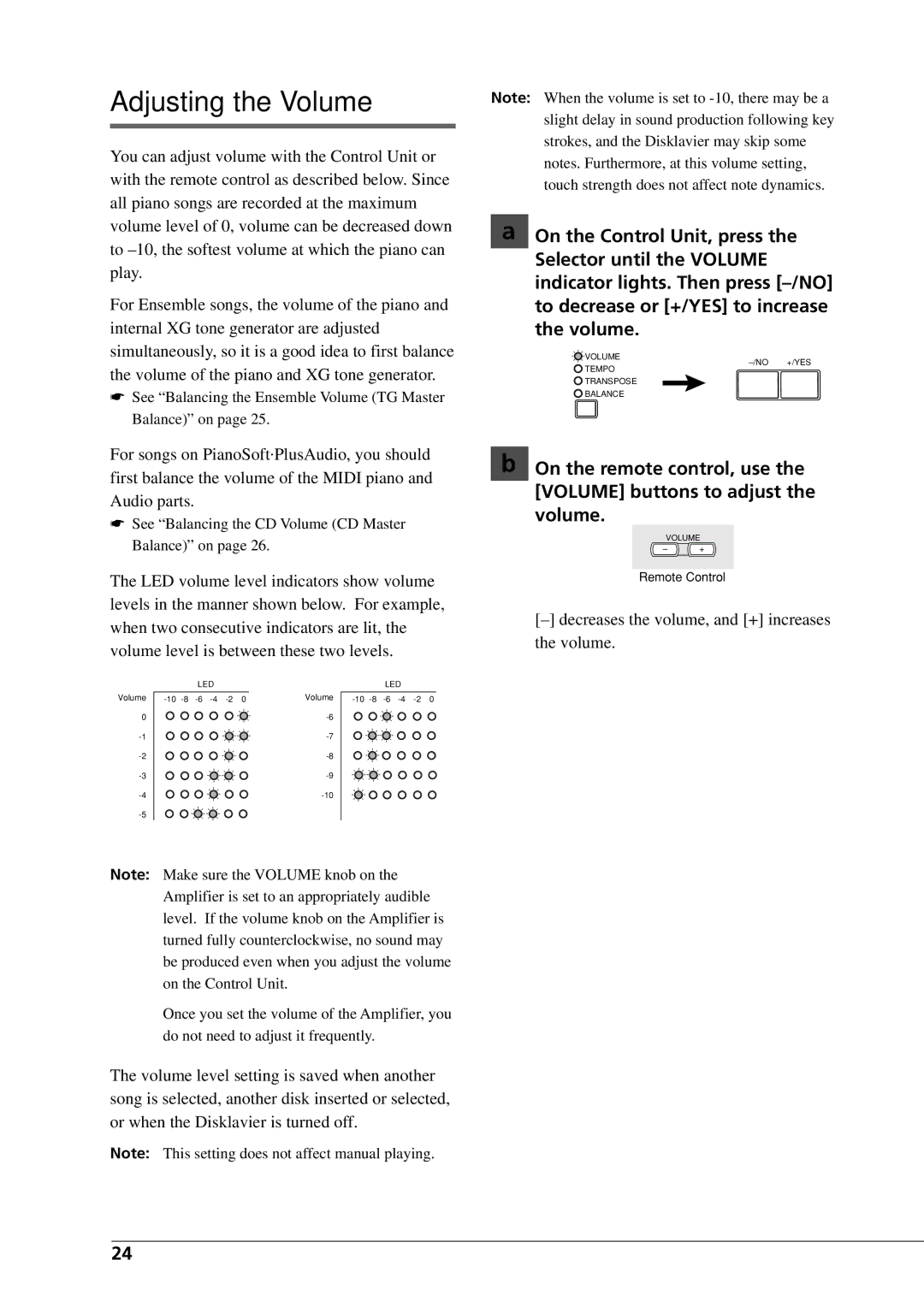 Yamaha DGC1B manual Adjusting the Volume 