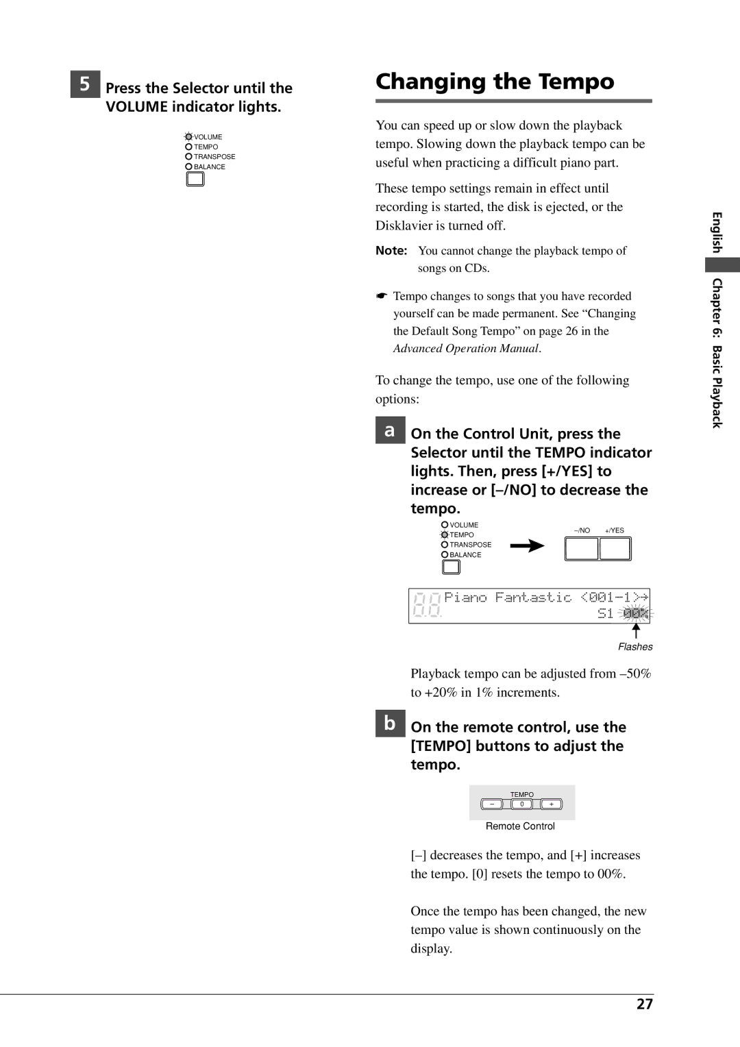 Yamaha DGC1B manual Changing the Tempo 