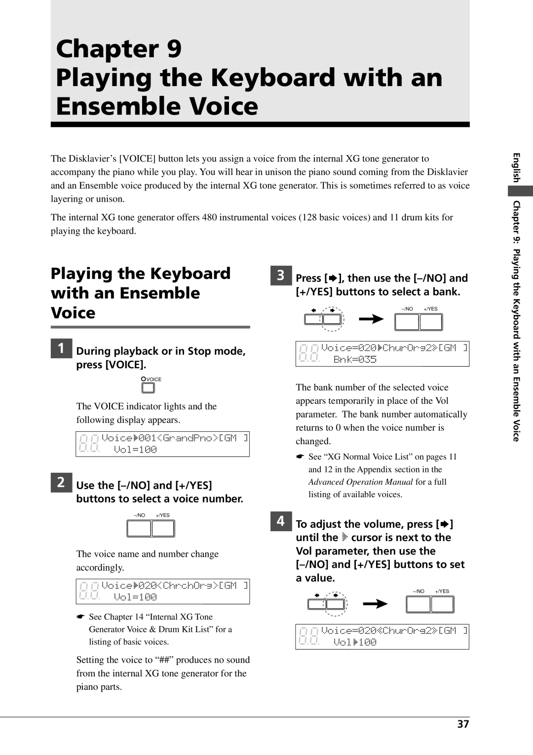 Yamaha DGC1B manual Chapter Playing the Keyboard with an Ensemble Voice, During playback or in Stop mode, press Voice 