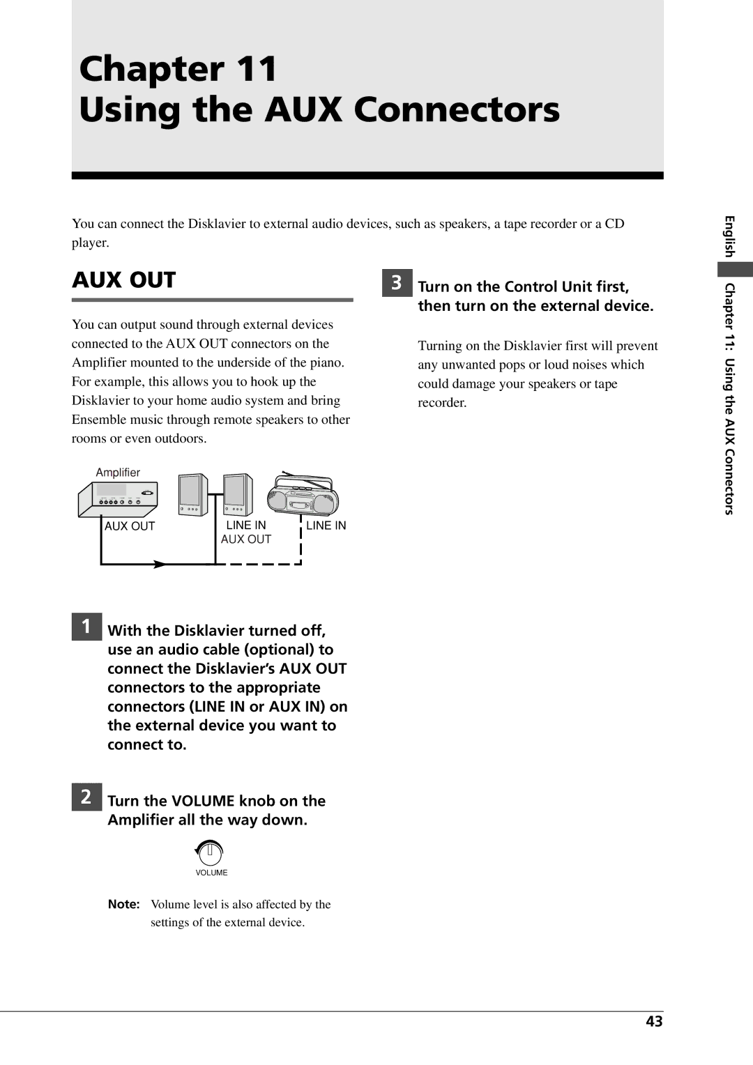 Yamaha DGC1B manual Chapter Using the AUX Connectors 