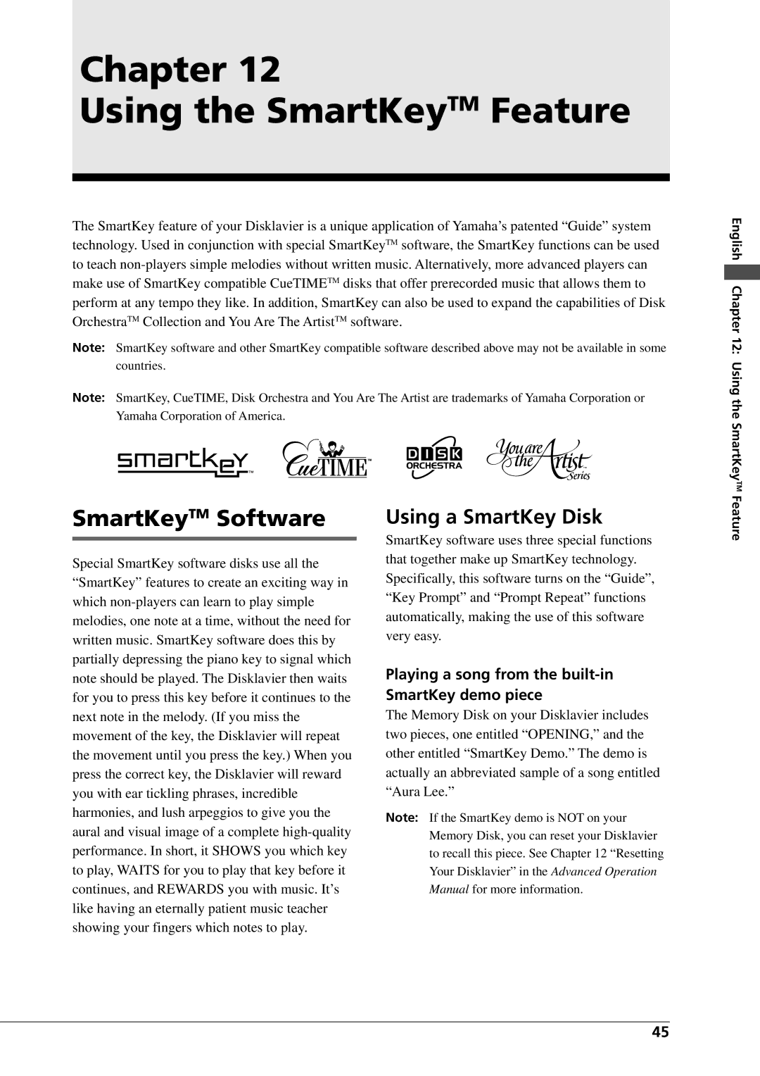 Yamaha DGC1B manual Chapter Using the SmartKeyTM Feature, SmartKeyTM Software, Using a SmartKey Disk 