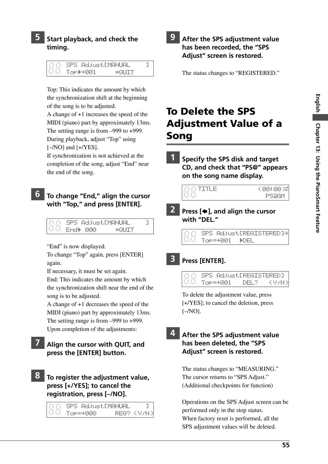 Yamaha DGC1B manual To Delete the SPS Adjustment Value of a Song 