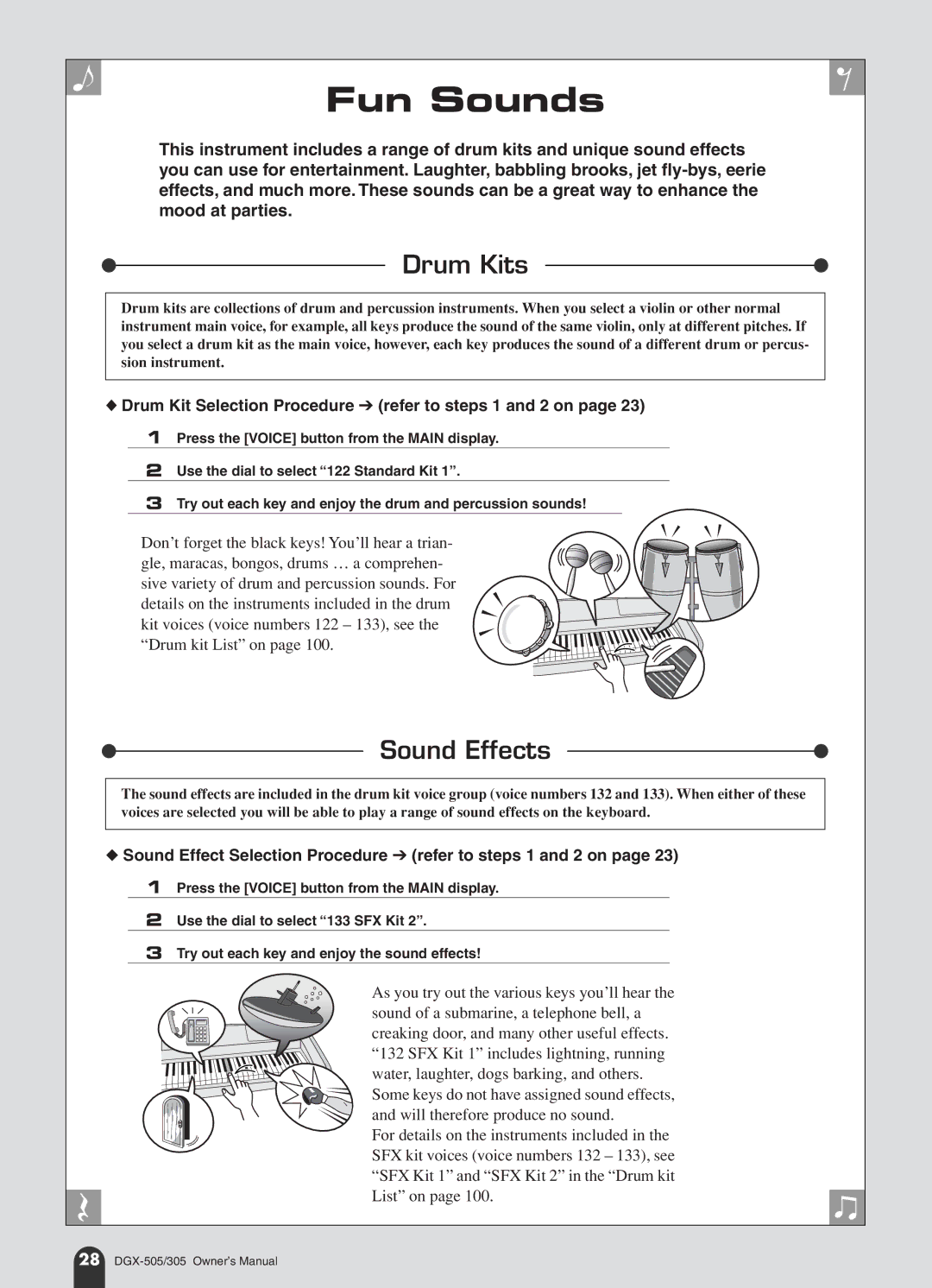 Yamaha DGX-505, DGX-305 manual Drum Kit Selection Procedure refer to steps 1 and 2 on 