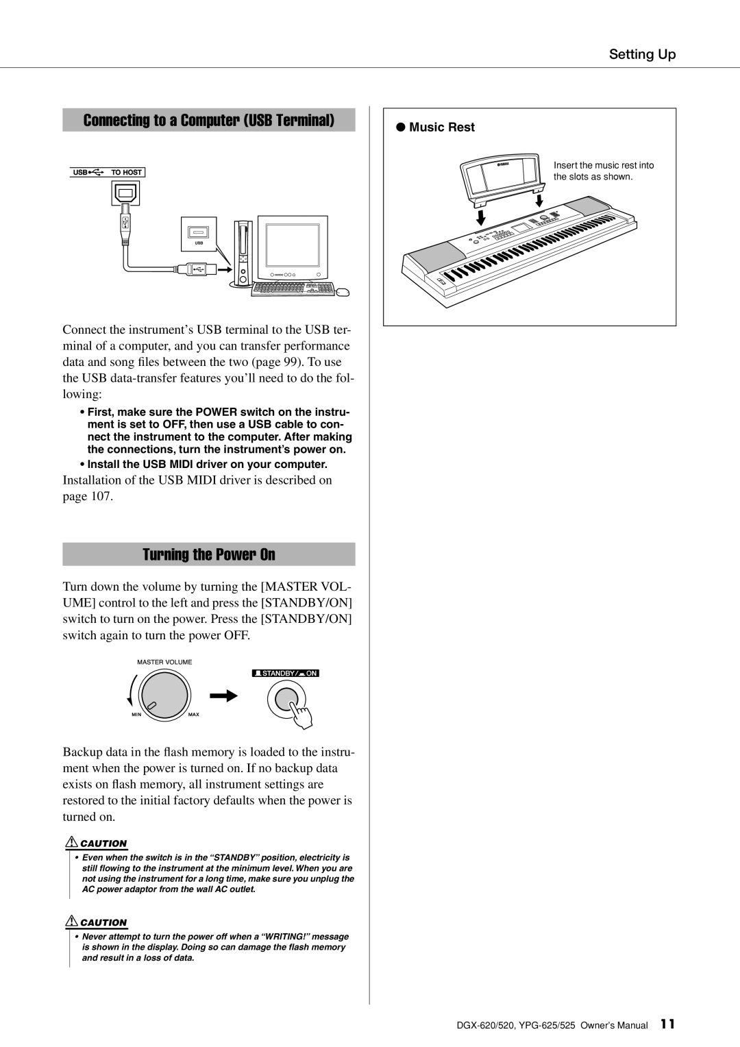 Yamaha DGX-620 owner manual Turning the Power On 