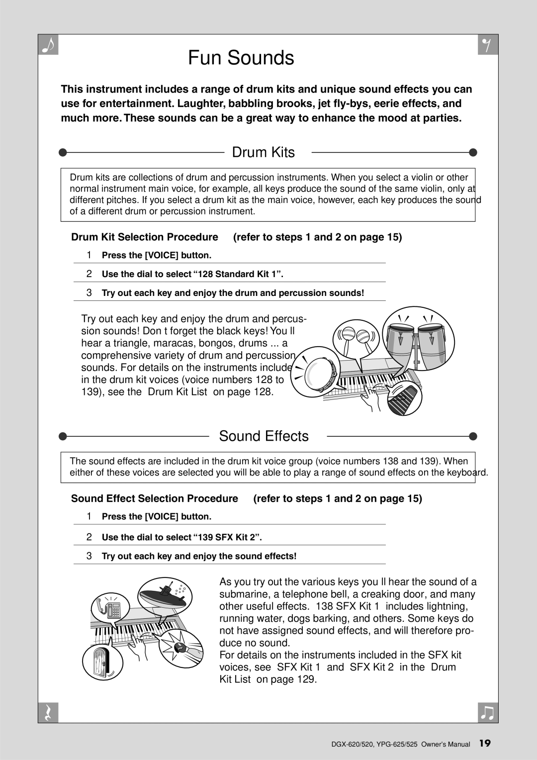 Yamaha DGX-620 owner manual Drum Kit Selection Procedure refer to steps 1 and 2 on 