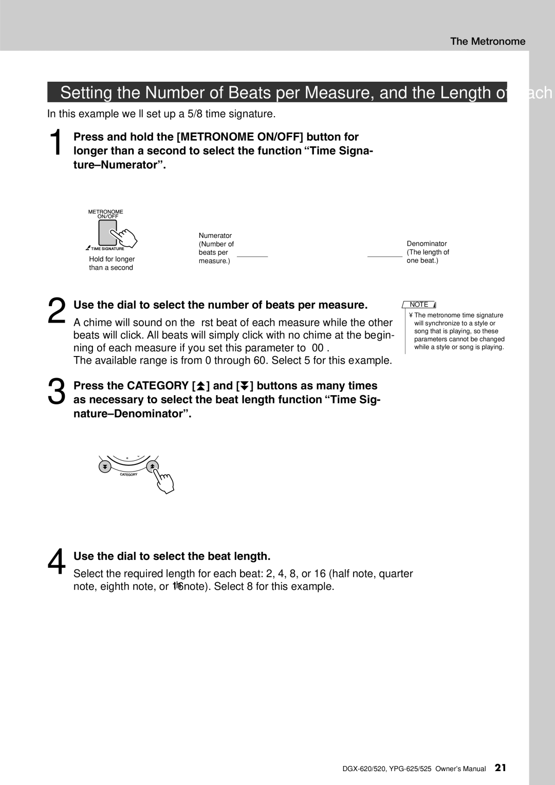 Yamaha DGX-620 owner manual Metronome 