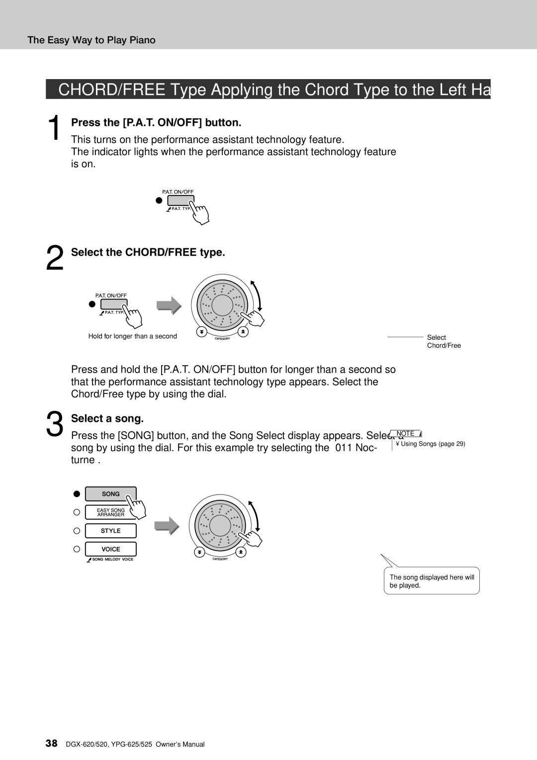 Yamaha DGX-620 owner manual Select the CHORD/FREE type 