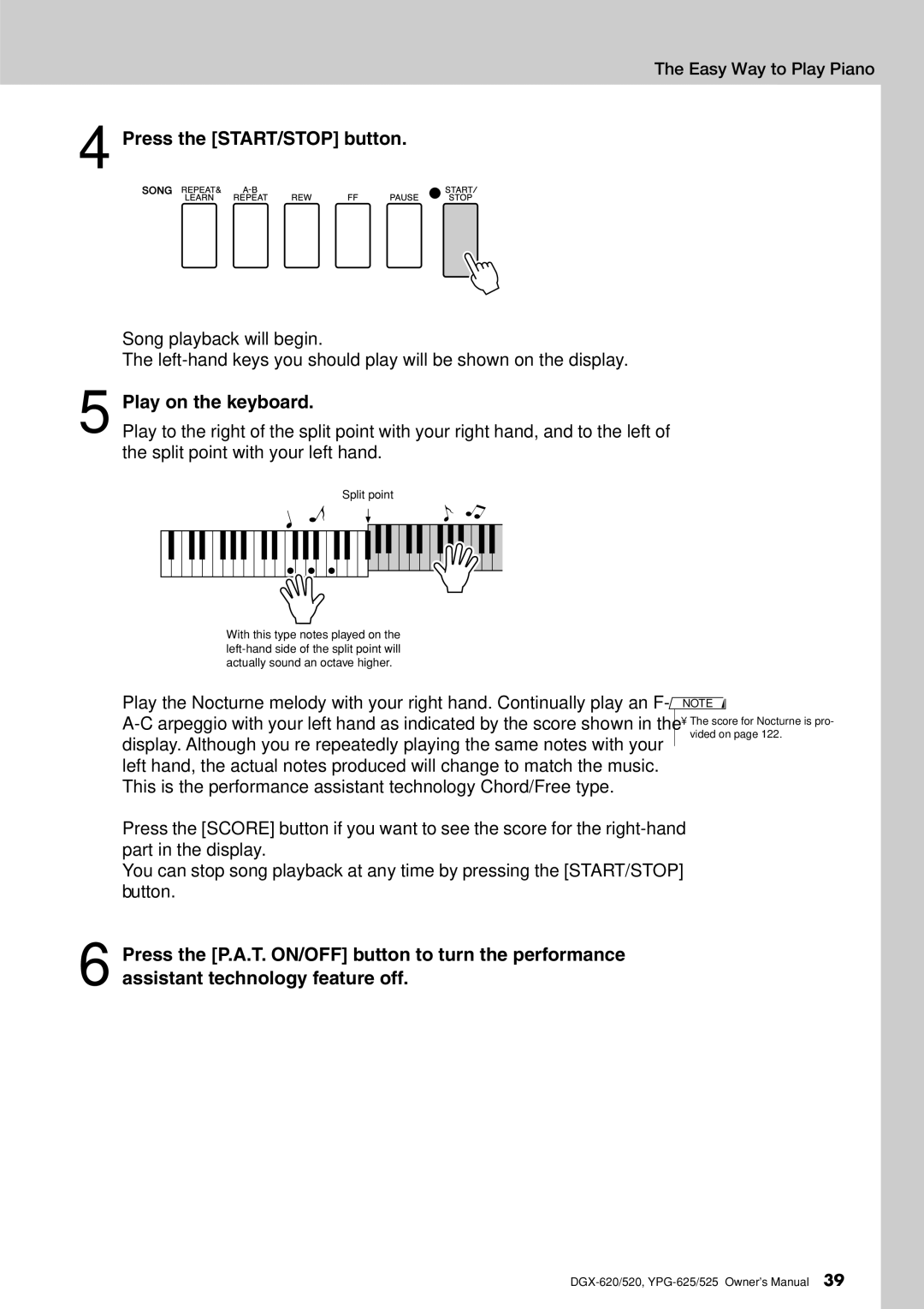 Yamaha DGX-620 owner manual Score for Nocturne is pro- vided on 