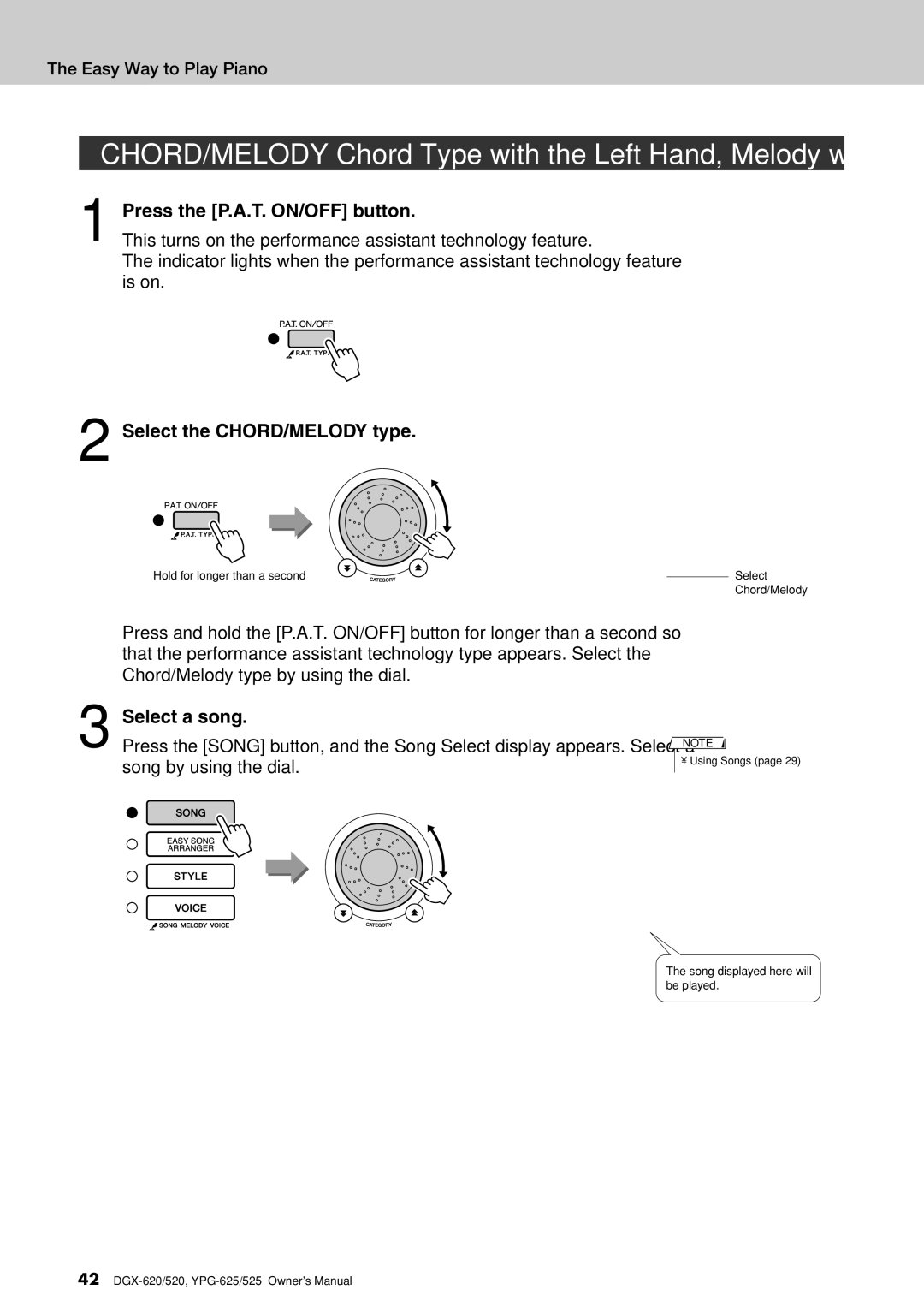 Yamaha DGX-620 owner manual Select the CHORD/MELODY type 