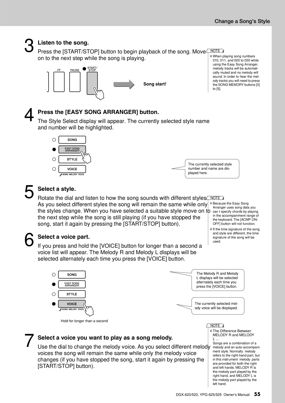 Yamaha DGX-620 owner manual Select a voice part, Select a voice you want to play as a song melody 