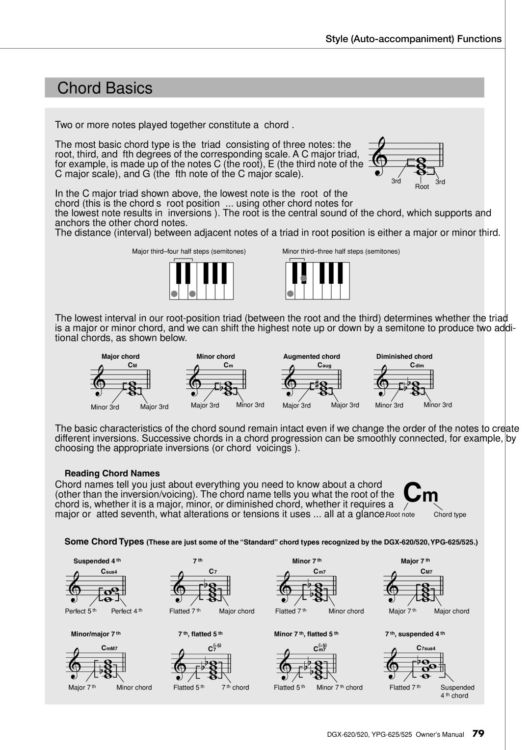 Yamaha DGX-620 owner manual Chord Basics 