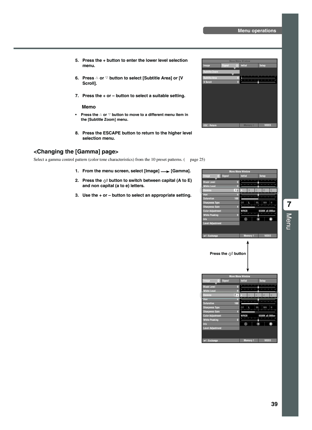 Yamaha DPX-1200 manual Changing the Gamma, Press the button 