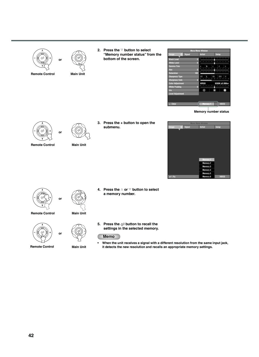 Yamaha DPX-1200 manual Press the g button to select, Bottom of the screen, Press the h or g button to select Memory number 