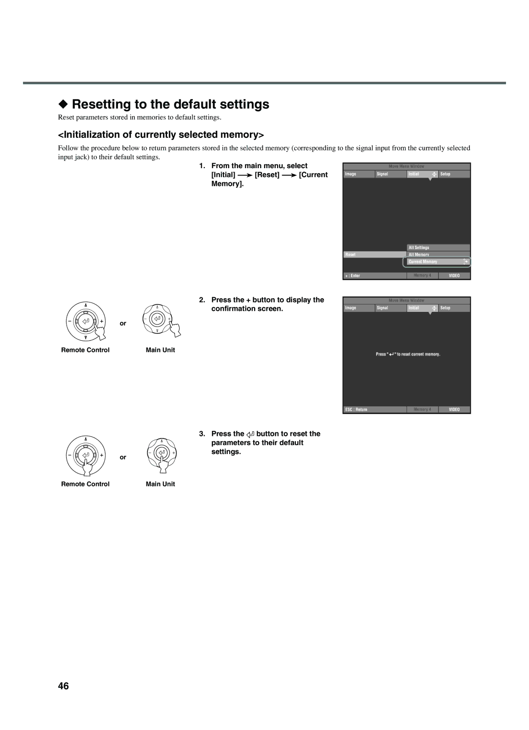 Yamaha DPX-1200 manual Resetting to the default settings, Initialization of currently selected memory 