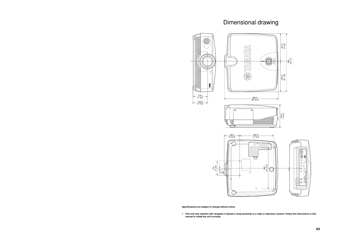 Yamaha DPX-1200 manual Dimensional drawing, 119.1 