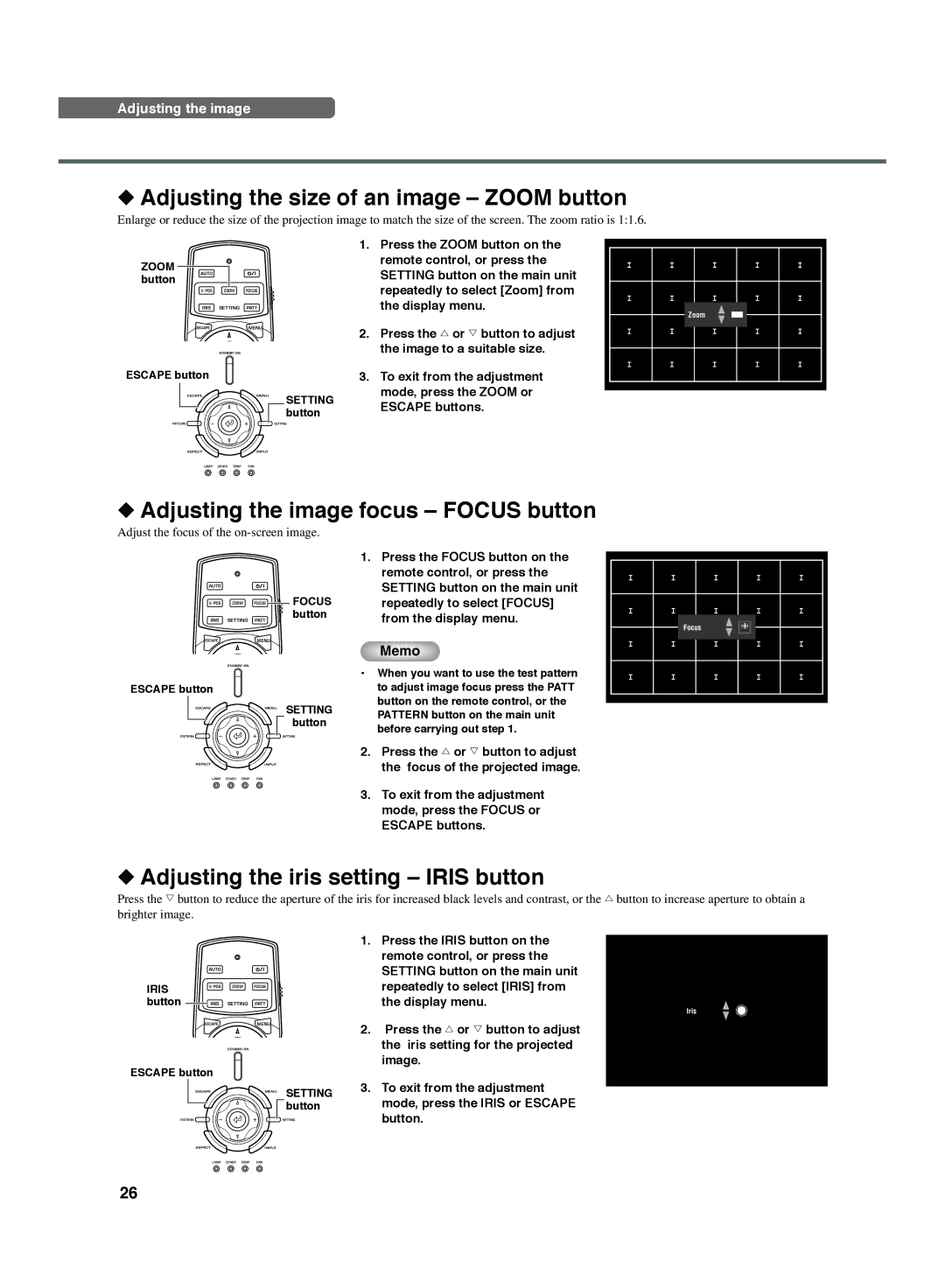 Yamaha DPX-1300 G manual Adjusting the size of an image Zoom button 