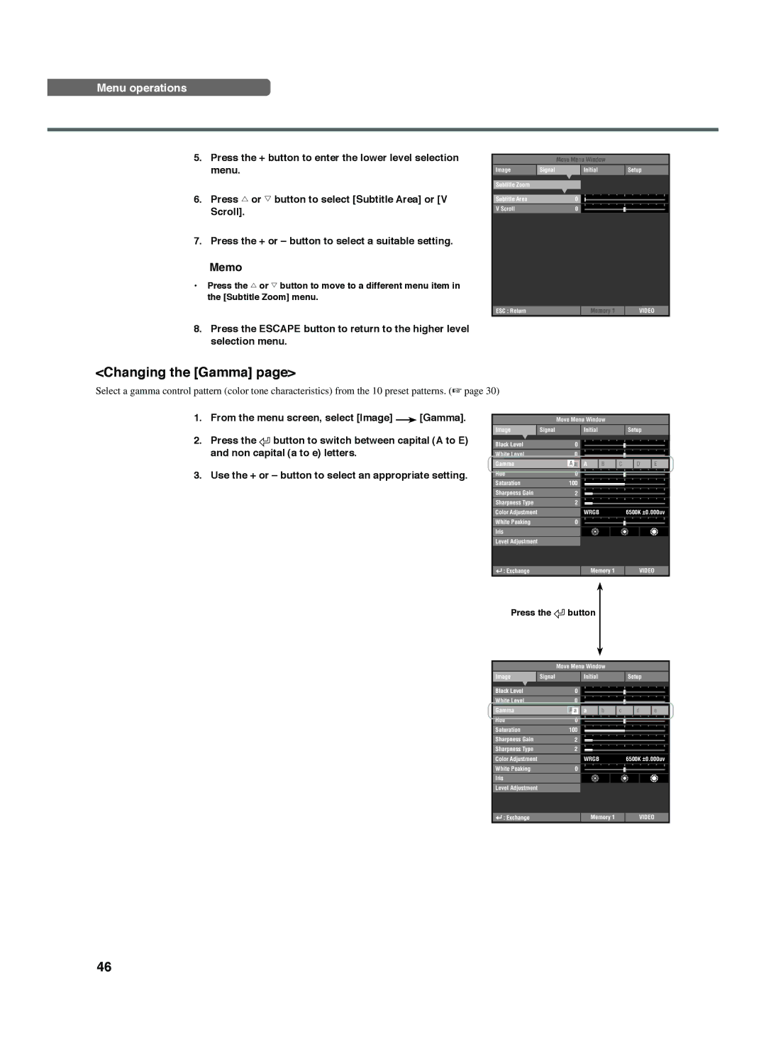 Yamaha DPX-1300 G manual Changing the Gamma, Press the button 