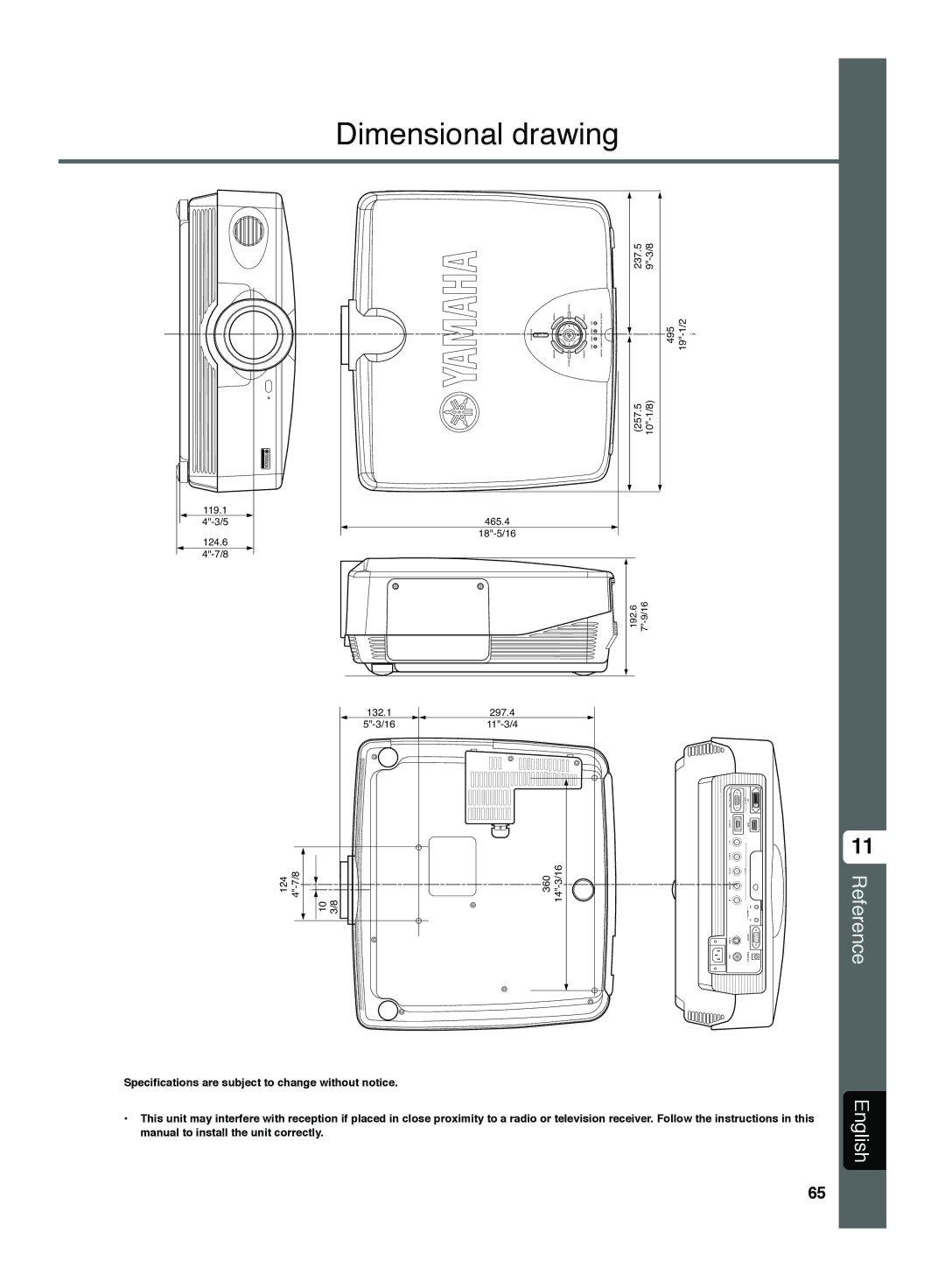 Yamaha DPX-1300 G manual Dimensional drawing, 119.1 