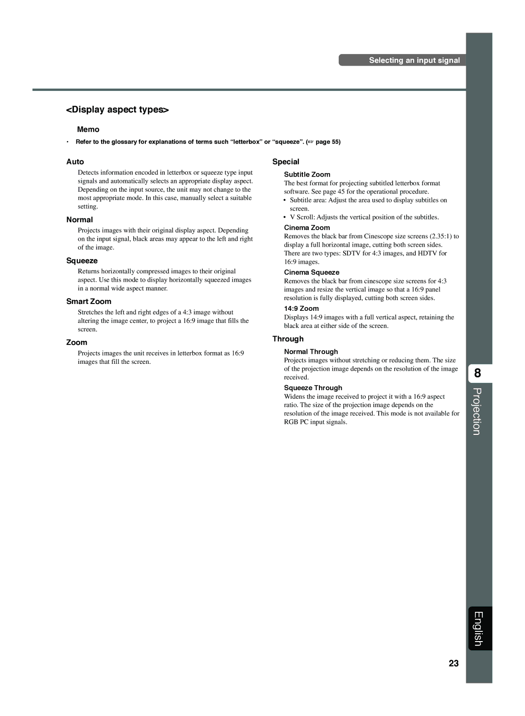 Yamaha DPX-1300 manual Display aspect types 