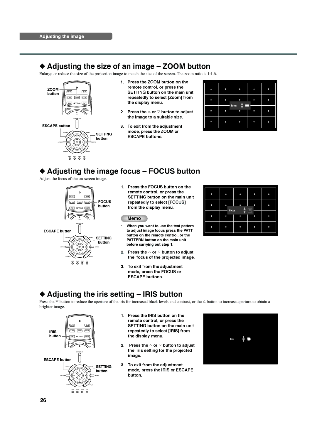 Yamaha DPX-1300 manual Adjusting the size of an image Zoom button 