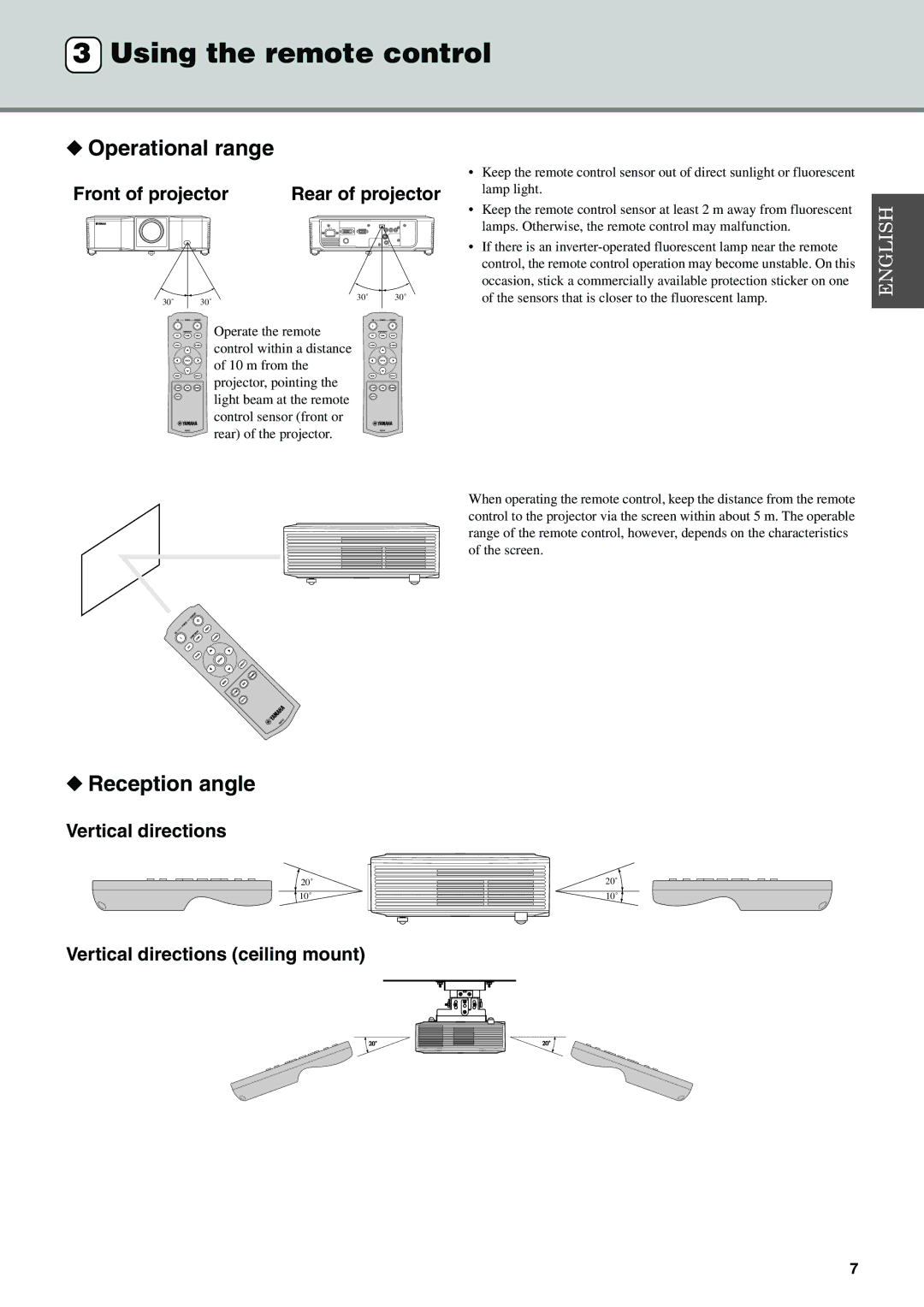 Yamaha DPX-530 owner manual Using the remote control, Operational range, Reception angle 