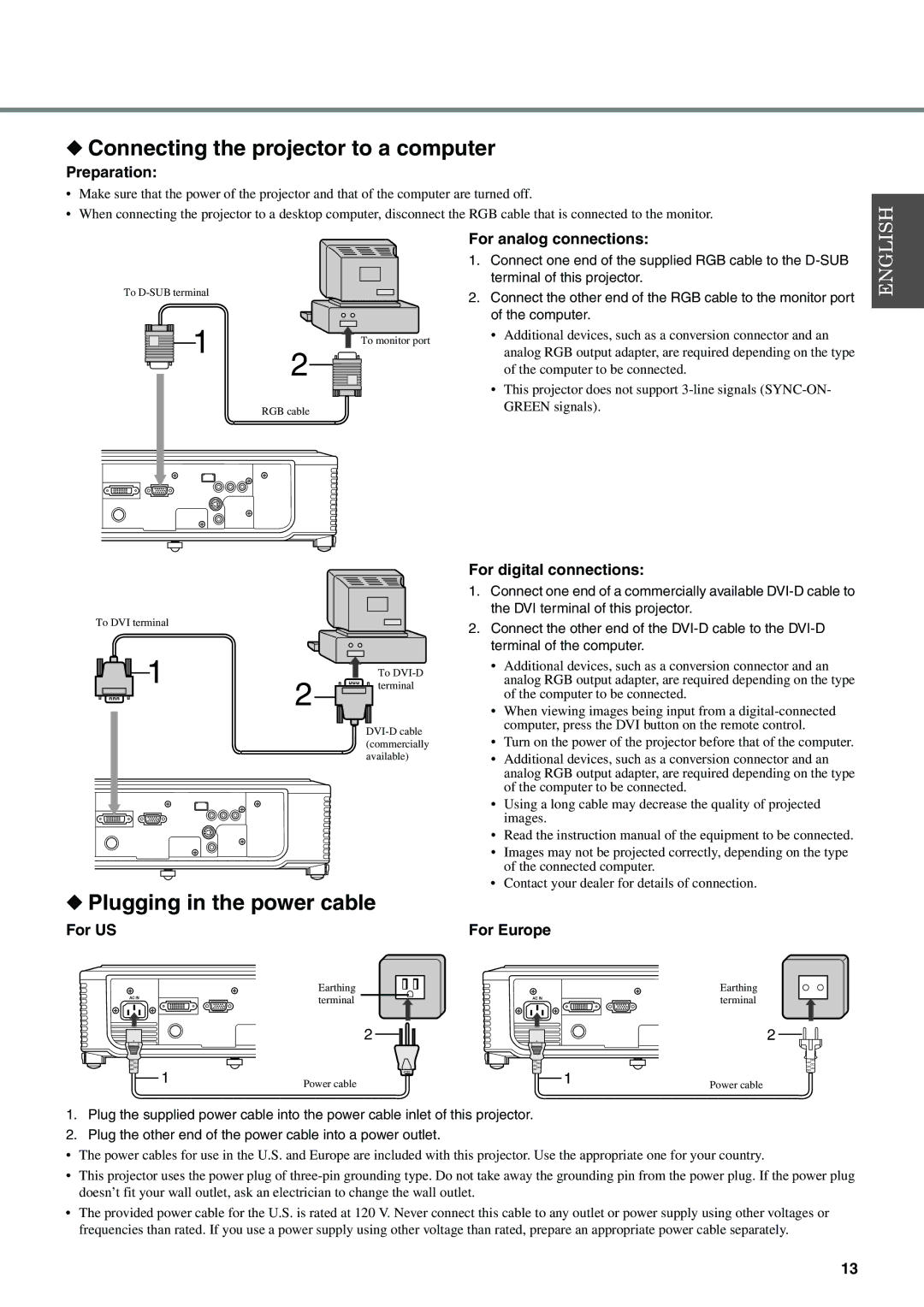 Yamaha DPX-530 owner manual Connecting the projector to a computer, Plugging in the power cable 