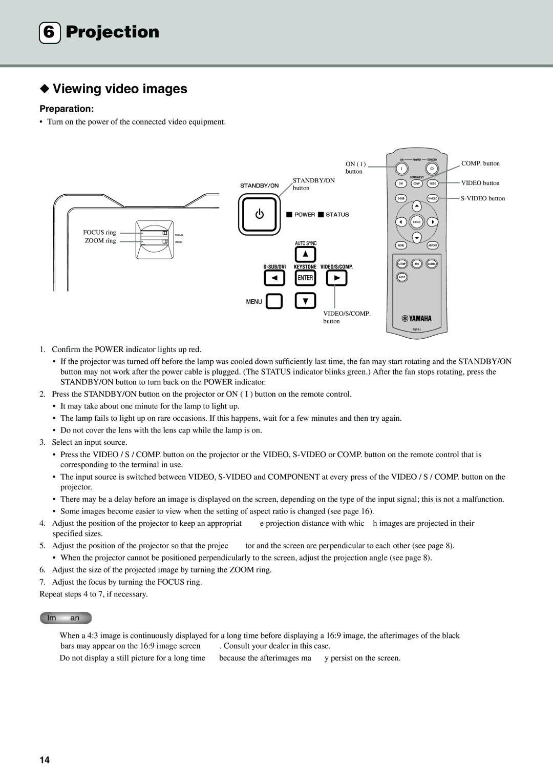 Yamaha DPX-530 owner manual Projection, Viewing video images 