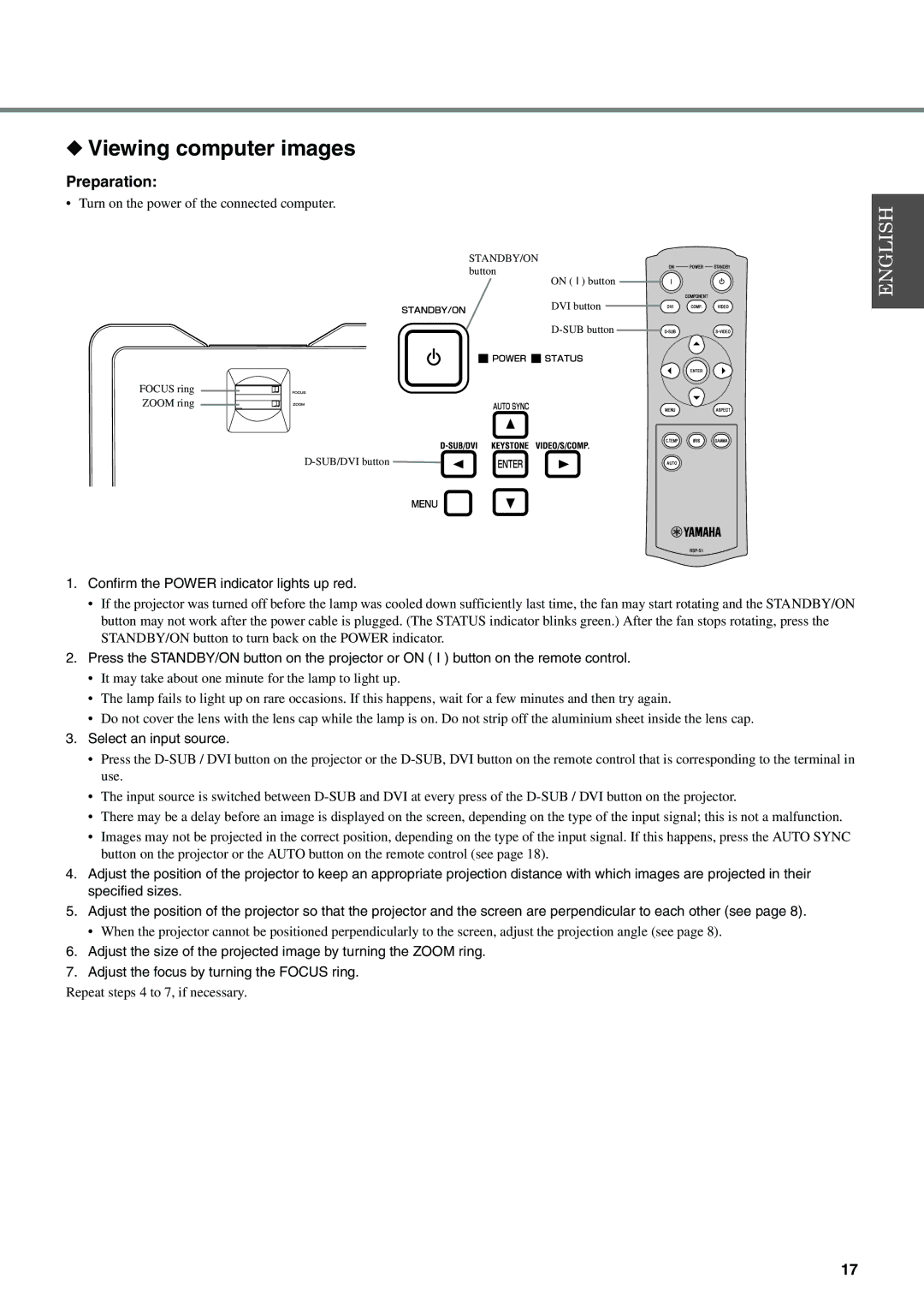 Yamaha DPX-530 owner manual Viewing computer images, Preparation 