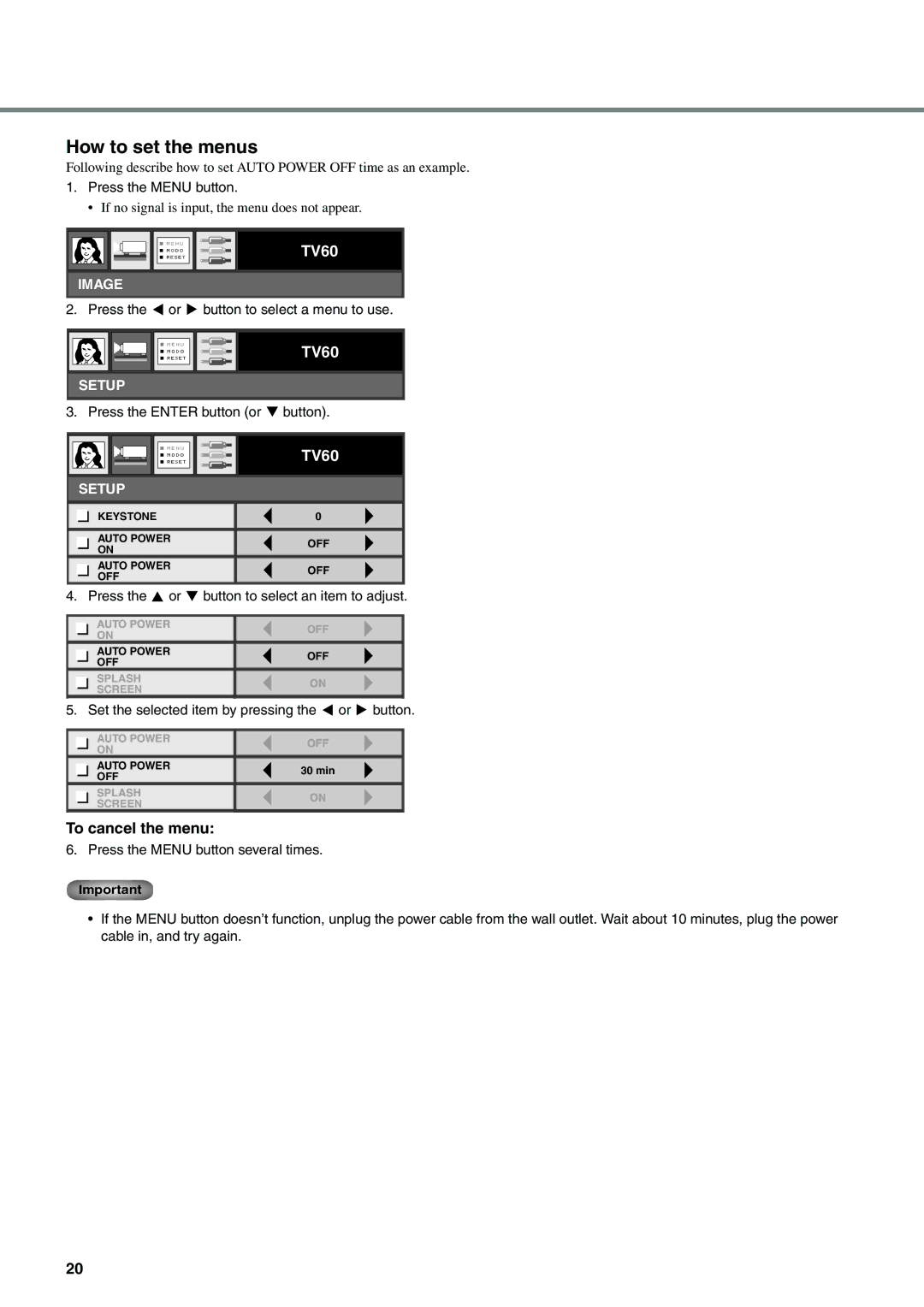 Yamaha DPX-530 owner manual How to set the menus, To cancel the menu 