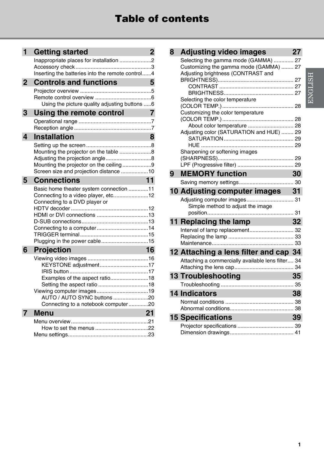 Yamaha DPX-830 owner manual Table of contents 