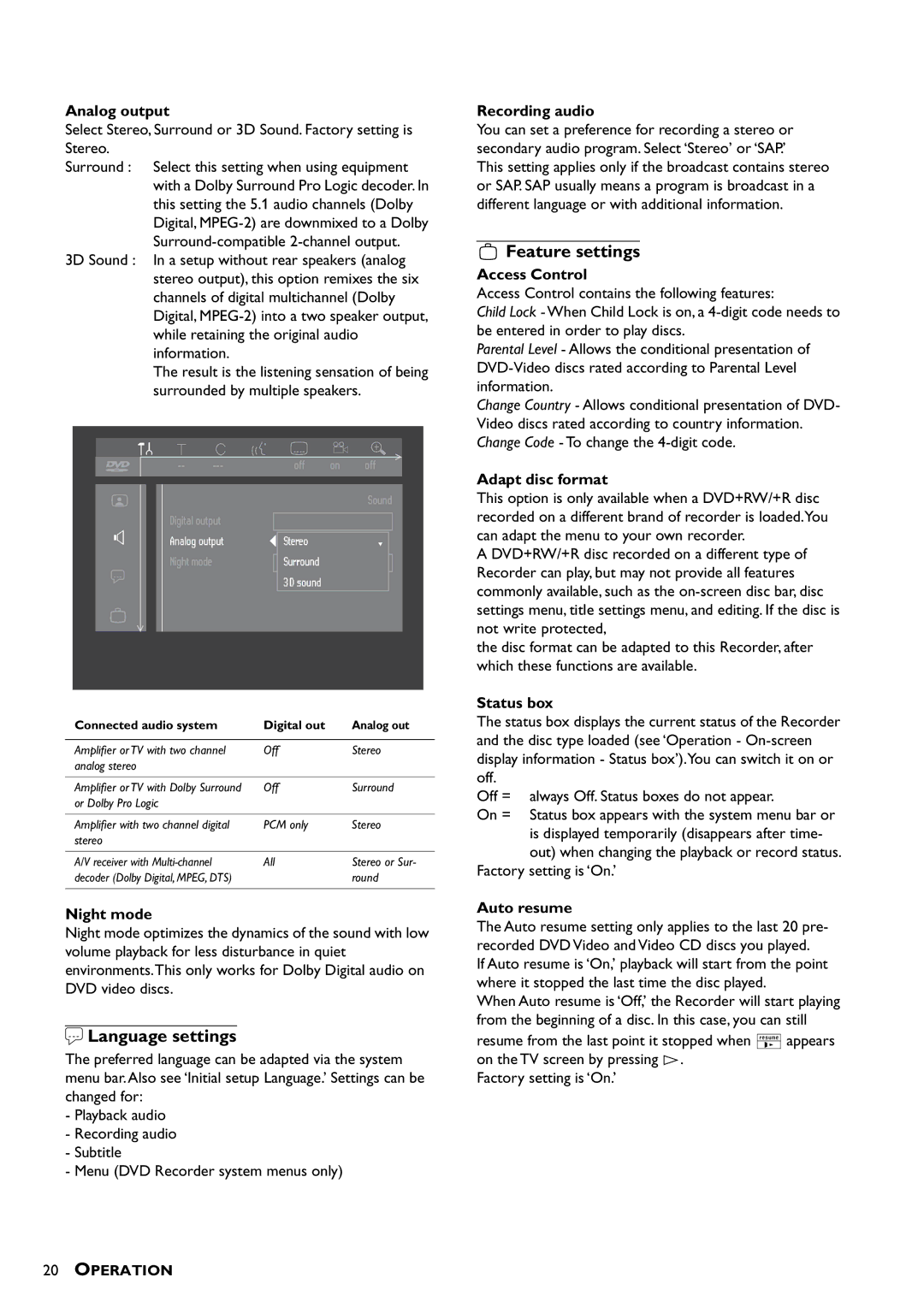 Yamaha DRX-1 owner manual Language settings, Feature settings 