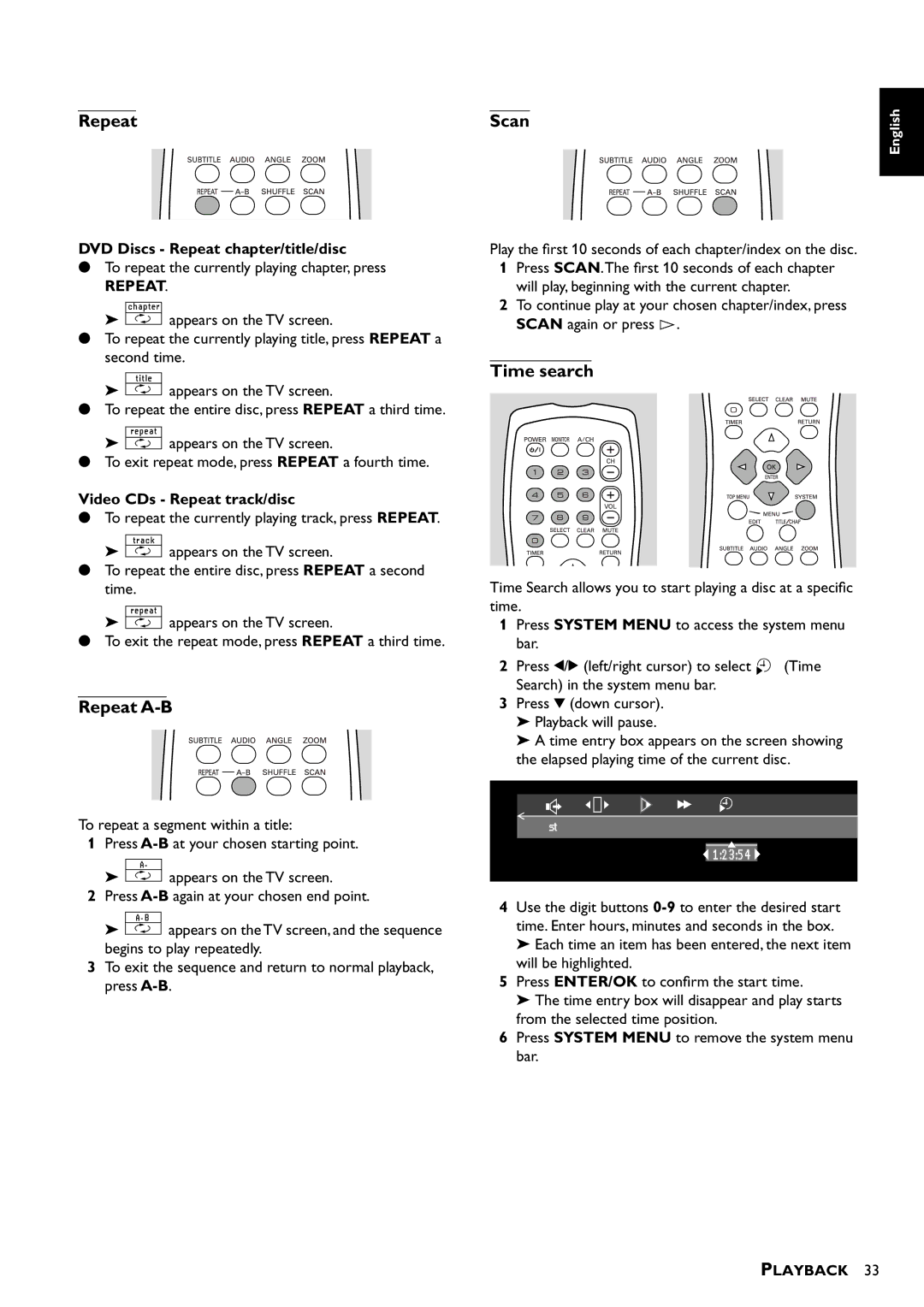 Yamaha DRX-1 owner manual Repeat A-B, Scan, Time search 