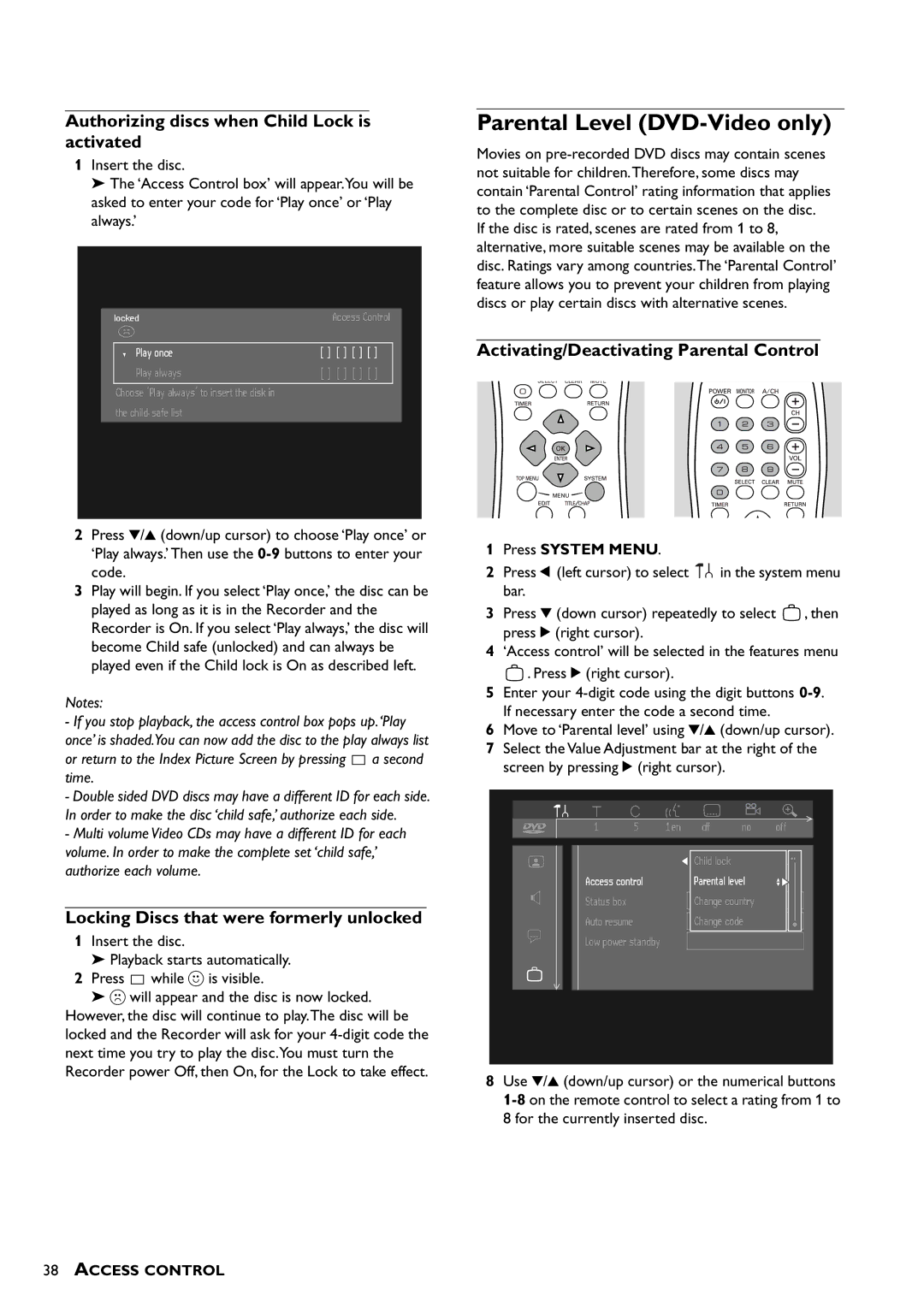 Yamaha DRX-1 owner manual Parental Level DVD-Video only, Authorizing discs when Child Lock is activated 