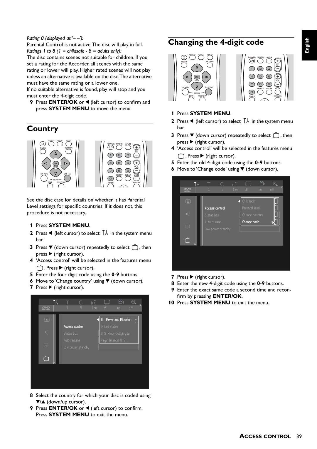 Yamaha DRX-1 owner manual Country, Changing the 4-digit code 