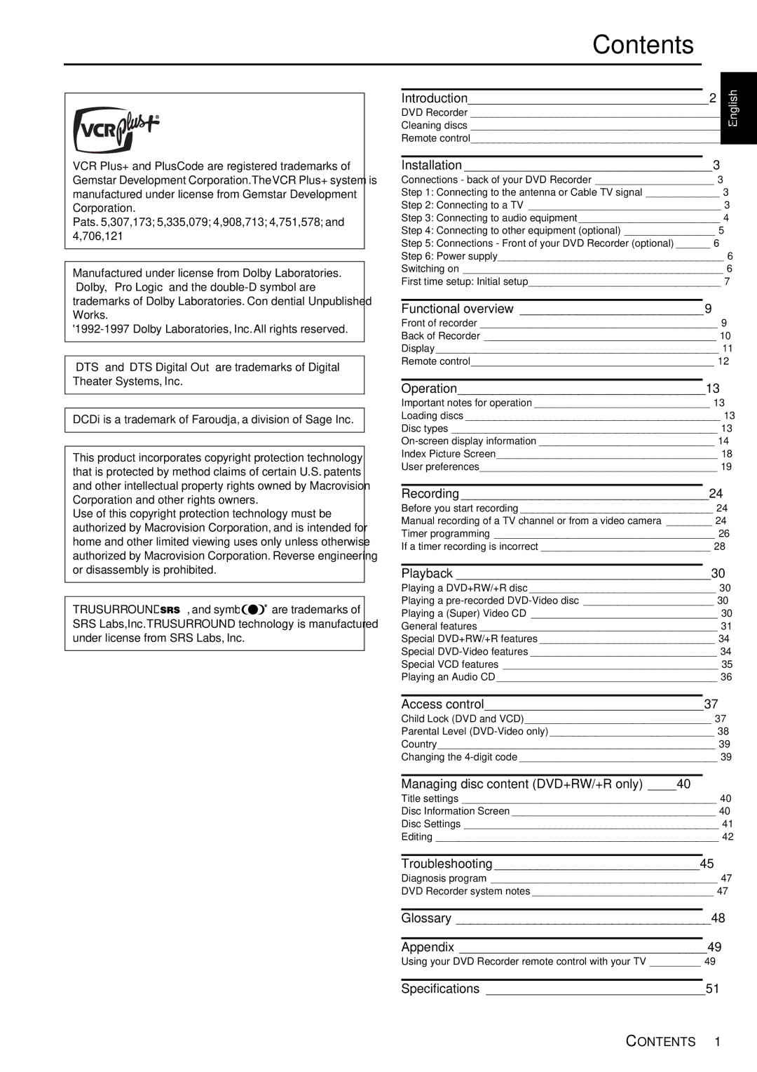 Yamaha DRX-1 owner manual Contents 