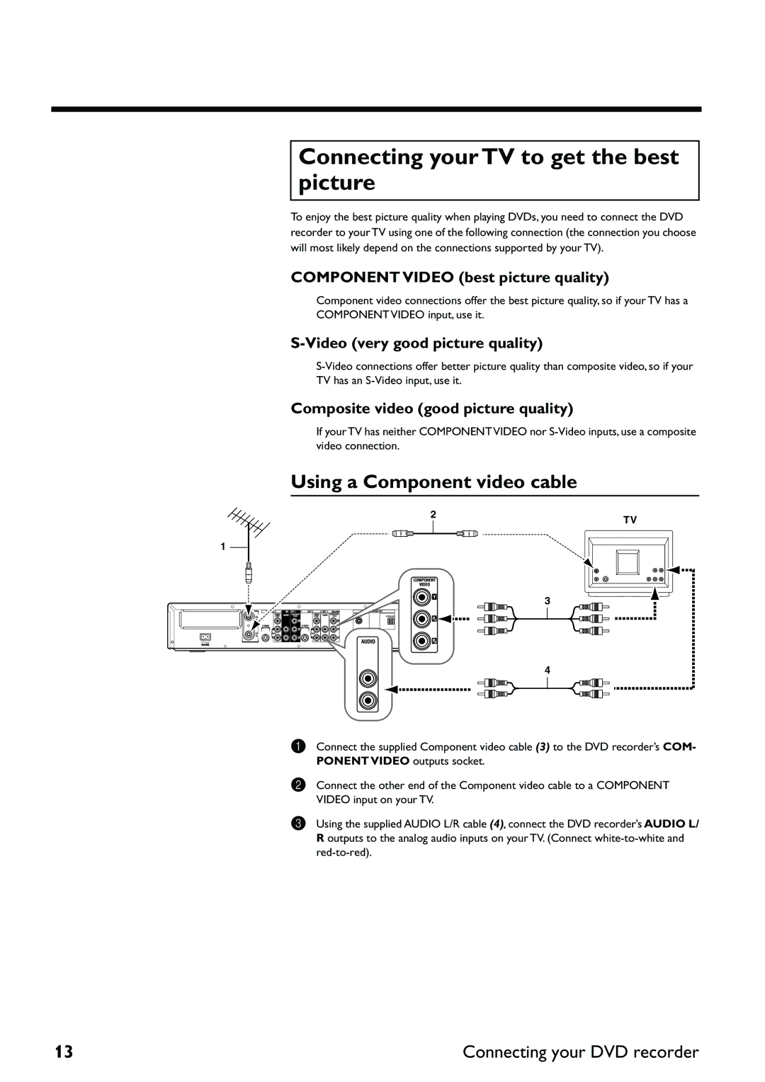 Yamaha DRX-2 owner manual Connecting your TV to get the best picture, Using a Component video cable 