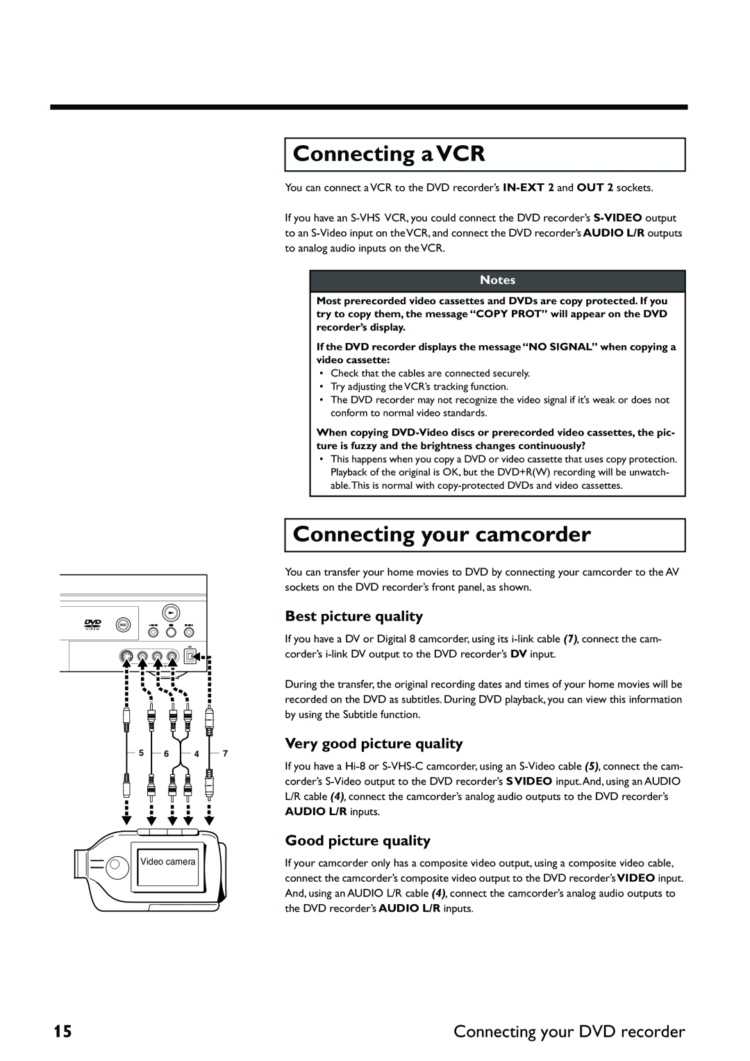 Yamaha DRX-2 owner manual Connecting a VCR, Connecting your camcorder 